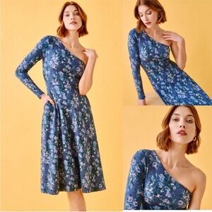 Pact Floral One-Shoulder Blue Dress